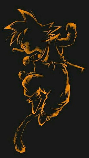 Goku Super Saiyan 4 Silhouette in Dynamic Fighting Pose with Fiery Orange Glow HD phone wallpaper