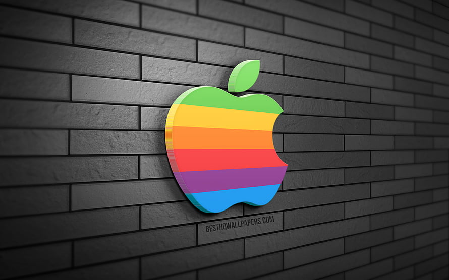 Vintage Rainbow Apple Logo on Dark Brick Wall Background HD wallpaper