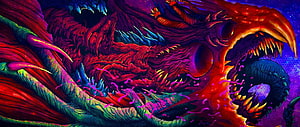 Vibrant Neon Dragon Head Illustration With Sharp Claws And Cosmic Background HD wallpaper