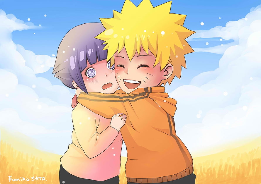 Naruto and Hinata Sharing a Warm Embrace in a Golden Field HD wallpaper