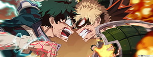 My Hero Academia Deku and Bakugo Intense Face-Off Battle Scene HD wallpaper