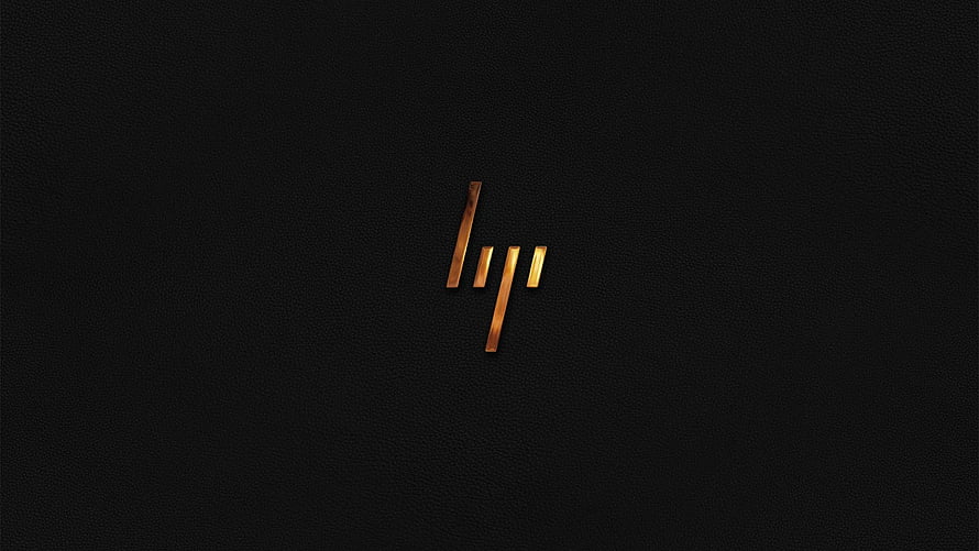 Minimalist HP Logo in Copper Finish on Black Leather Texture HD wallpaper