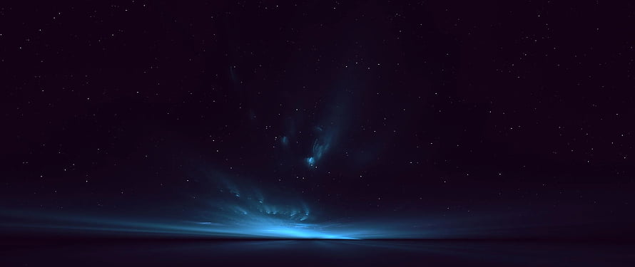 Deep Space Nebula and Starfield Over a Dark Horizon HD wallpaper