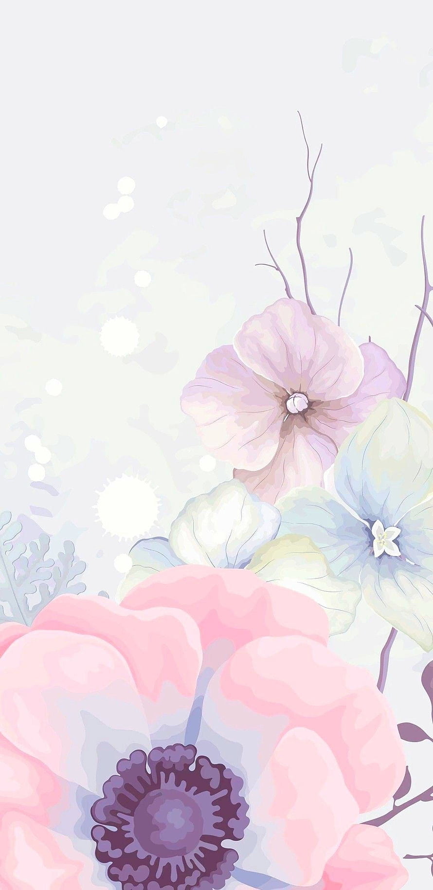 Soft Pastel Floral Illustration with Pink and Blue Blooms HD phone wallpaper