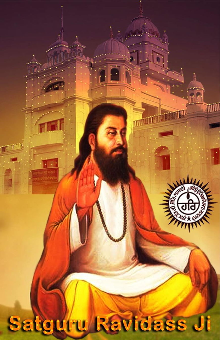 Satguru Ravidass Ji Meditating in Front of a Grand Temple at Dusk HD phone wallpaper