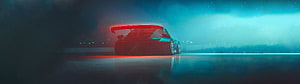 Cyan and Red Neon Sports Car with Rear Spoiler on Wet Night Road HD wallpaper