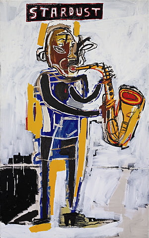 Jean Michel Basquiat Stardust Painting: Abstract Jazz Musician with Saxophone HD phone wallpaper