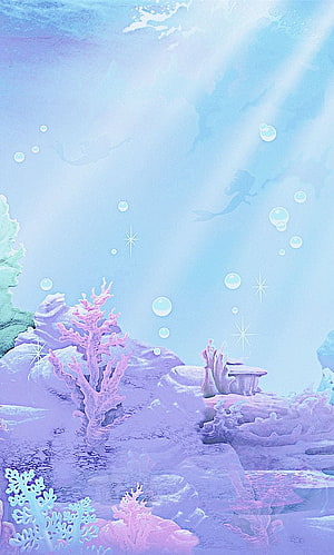 Dreamy Pastel Underwater Scene with Mermaid Silhouettes and Pink Coral HD phone wallpaper