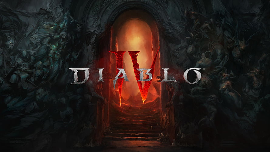 Diablo IV Official Key Art Featuring Dark Dungeon Entrance and Fiery Logo HD wallpaper