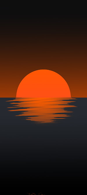 Minimalist Orange Sun Setting Over Dark Ocean Water with Warm Reflections HD phone wallpaper