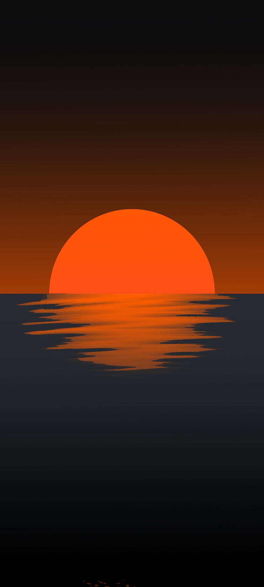 Minimalist Orange Sun Setting Over Dark Ocean Water with Warm Reflections HD phone wallpaper