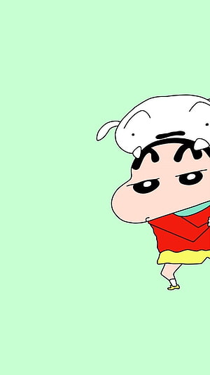 Crayon Shin-chan and Shiro Peeking From the Side on a Mint Green Background HD phone wallpaper