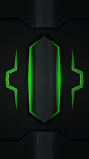Gaming Tech Abstract Design with Neon Green Hexagonal Accents on Black Background HD phone wallpaper