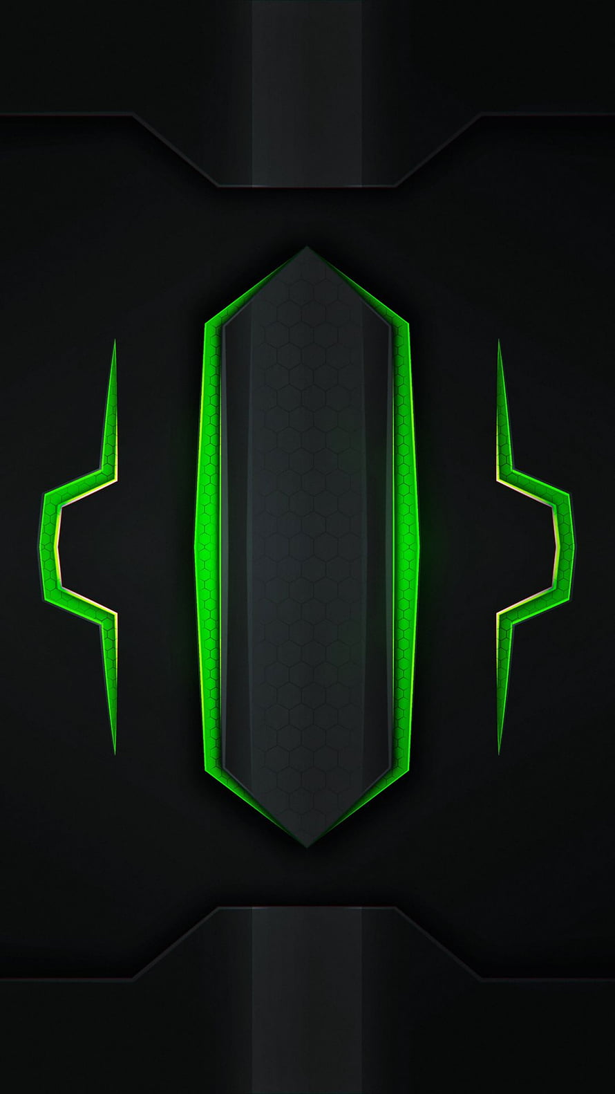 Gaming Tech Abstract Design with Neon Green Hexagonal Accents on Black Background HD phone wallpaper