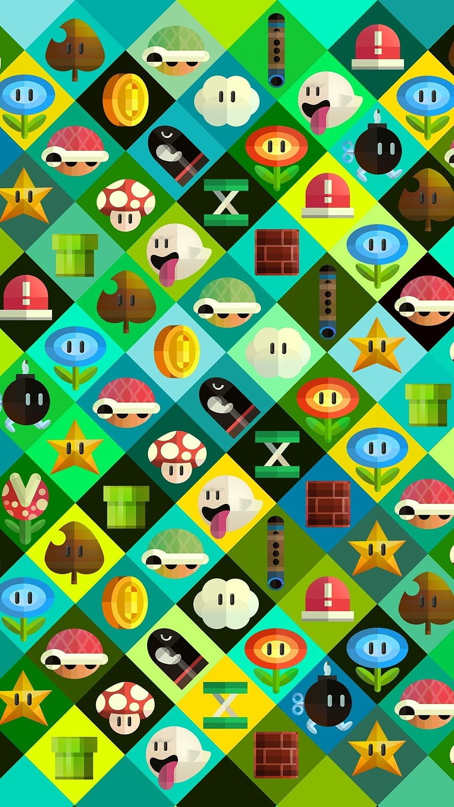 Super Mario Bros Icon Pattern Wallpaper HD phone wallpaper