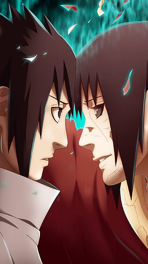 Sasuke and Itachi Uchiha Face to Face in Dramatic Anime Confrontation HD phone wallpaper