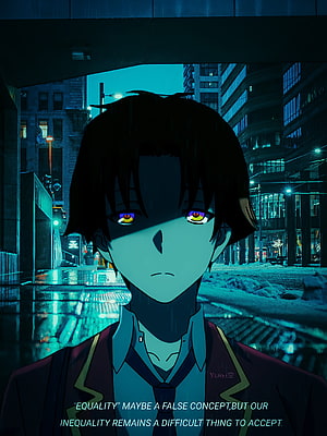 Anime boy with heterochromia eyes standing in rainy city street at night HD phone wallpaper