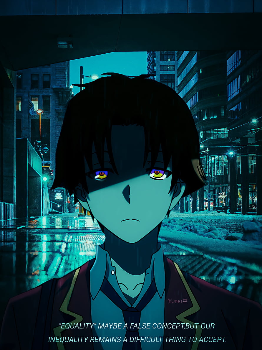 Anime boy with heterochromia eyes standing in rainy city street at night HD phone wallpaper