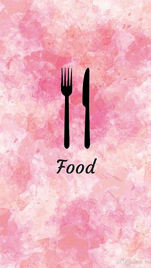 Pink Watercolor Food Icon with Fork and Knife Silhouette HD phone wallpaper