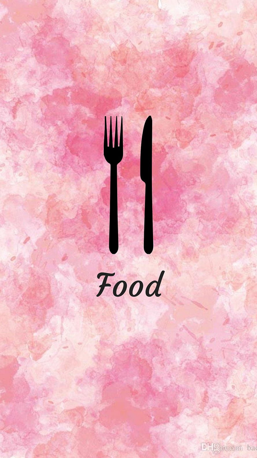 Pink Watercolor Food Icon with Fork and Knife Silhouette HD phone wallpaper