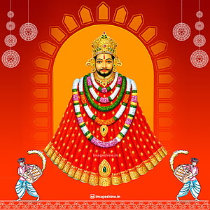 Khatu Shyam Ji Devotional Portrait in Traditional Red Attire with Floral Garlands HD phone wallpaper