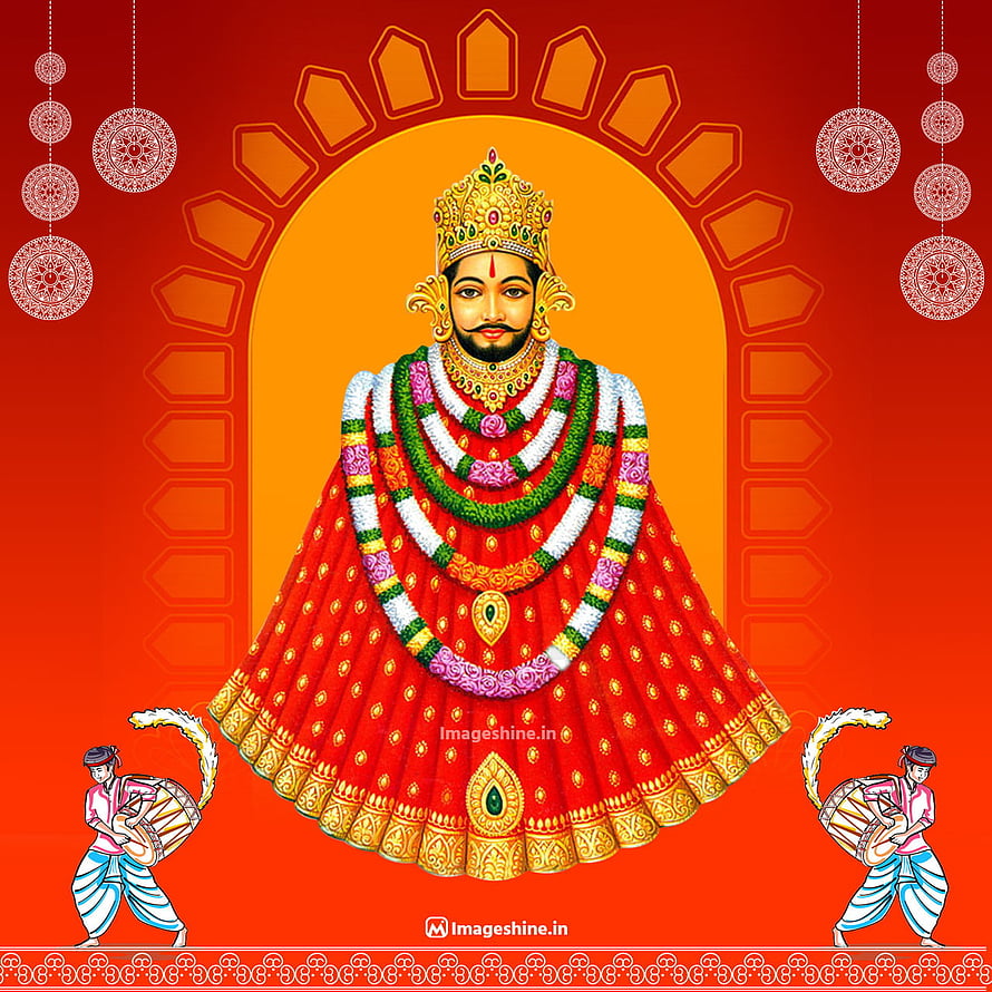 Khatu Shyam Ji Devotional Portrait in Traditional Red Attire with Floral Garlands HD phone wallpaper