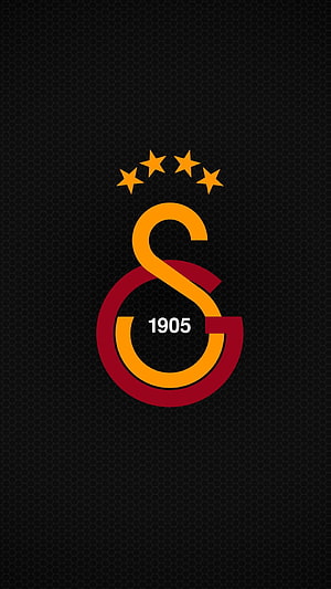 Galatasaray Cimbom Logo with Four Stars and 1905 on Black Hexagon Background HD phone wallpaper