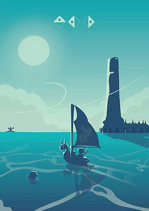 Sky Children of the Light Wallpaper - Character Sailing on Boat Towards Tower HD phone wallpaper
