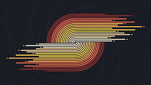 Retro Geometric Line Art with Warm Gradient Swirl on Dark Starry Background HD wallpaper
