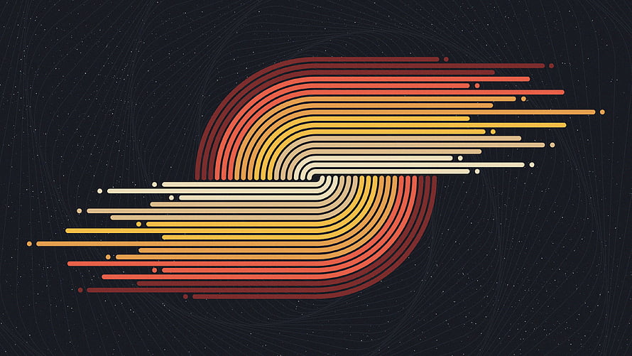 Retro Geometric Line Art with Warm Gradient Swirl on Dark Starry Background HD wallpaper