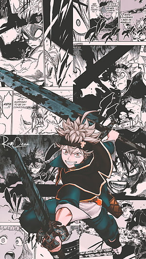 Asta wielding the Demon Sword in a dynamic black and white manga panel collage from Black Clover, Light Games On Manga Light Novels. Black Clover Anime, Black Clover Manga, Anime HD phone wallpaper