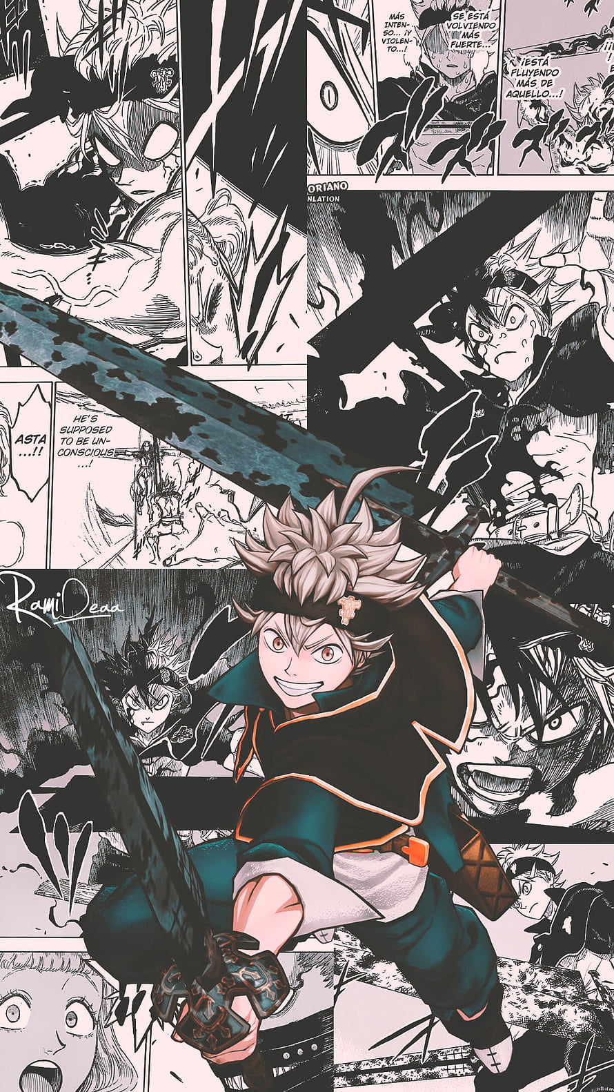 Asta wielding the Demon Sword in a dynamic black and white manga panel collage from Black Clover, Light Games On Manga Light Novels. Black Clover Anime, Black Clover Manga, Anime HD phone wallpaper