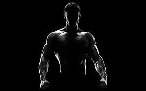 Dramatic Black and White Silhouette of Muscular Male Bodybuilder HD wallpaper
