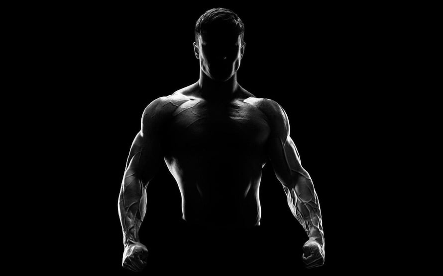 Dramatic Black and White Silhouette of Muscular Male Bodybuilder HD wallpaper