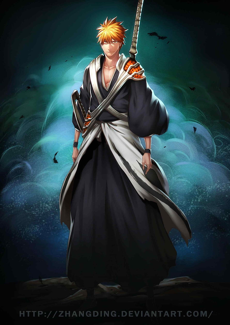 Ichigo Kurosaki in Bankai Form from Bleach Anime with Zangetsu Sword HD phone wallpaper
