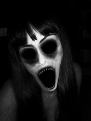 Black and White Creepy Ghost Face with Wide Open Mouth and Dark Eyes HD phone wallpaper