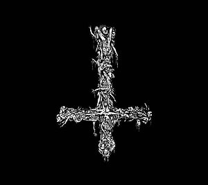 Gothic Cross Formed by Distorted Figures and Skulls on Black Background HD wallpaper