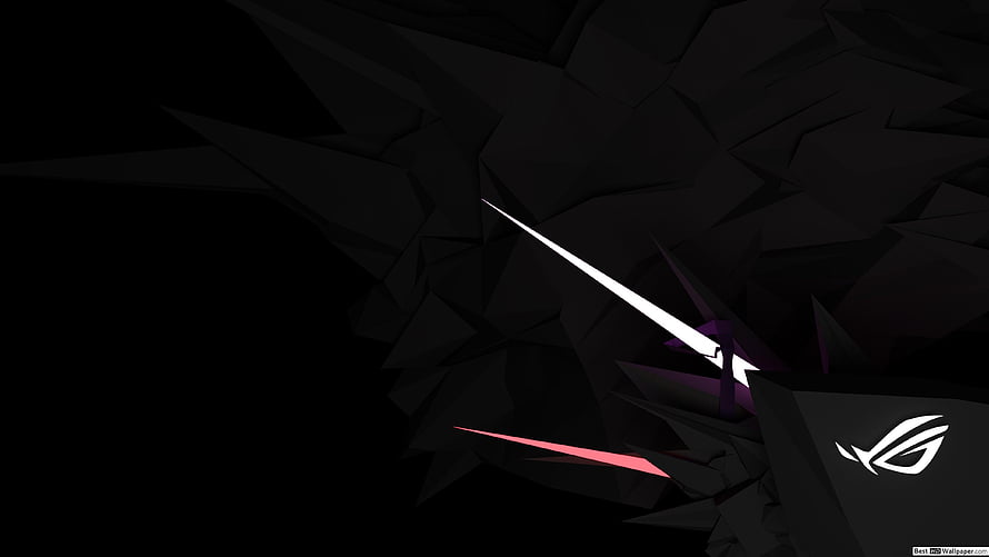 Abstract Low Poly Dark Background with ROG Eye Logo and Neon Accents HD wallpaper
