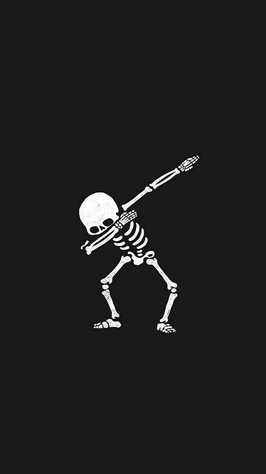 Minimalist Dancing Skeleton Illustration on Black Background HD phone wallpaper