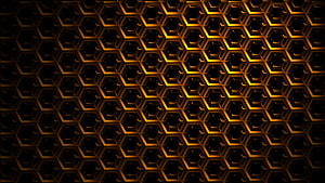 Dark 3D Hexagonal Grid Pattern with Golden Metallic Accents and Deep Shadows HD wallpaper
