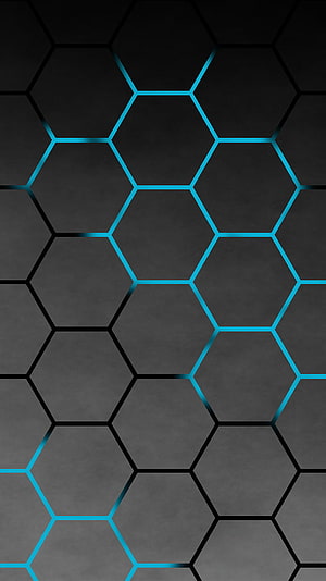 Abstract Blue Hexagon Grid Pattern on Dark Gray Background HD phone wallpaper