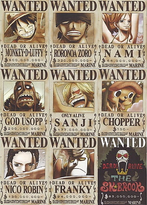 One Piece Straw Hat Pirates Wanted Posters Collection Featuring Luffy Zoro Nami Usopp Sanji Chopper Robin Franky Brook HD phone wallpaper