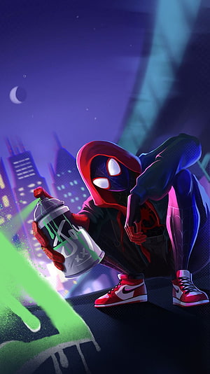 Miles Morales Spider-Man Graffiti Artwork with Spray Paint Can, Miles Morales Spiderman , Cool Miles Morales HD phone wallpaper