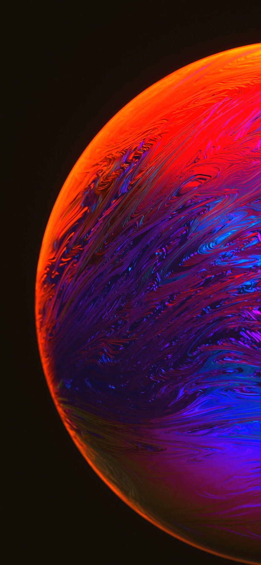 Abstract Swirling Planet With Vibrant Red, Purple, And Blue Liquid Textures On Black Background HD phone wallpaper