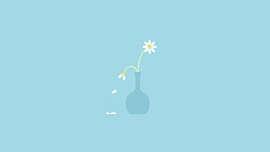 Minimalist White Daisies in a Blue Vase on a Soft Pastel Background HD wallpaper