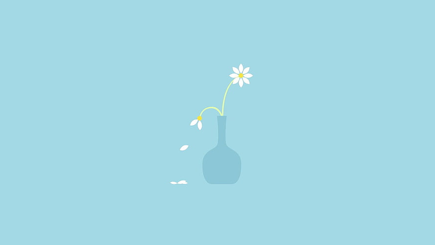 Minimalist White Daisies in a Blue Vase on a Soft Pastel Background HD wallpaper