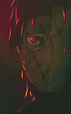Uchiha Clan Sharingan Eye Close-Up with Glowing Red Chakra Veins and Dark Anime Artwork HD phone wallpaper