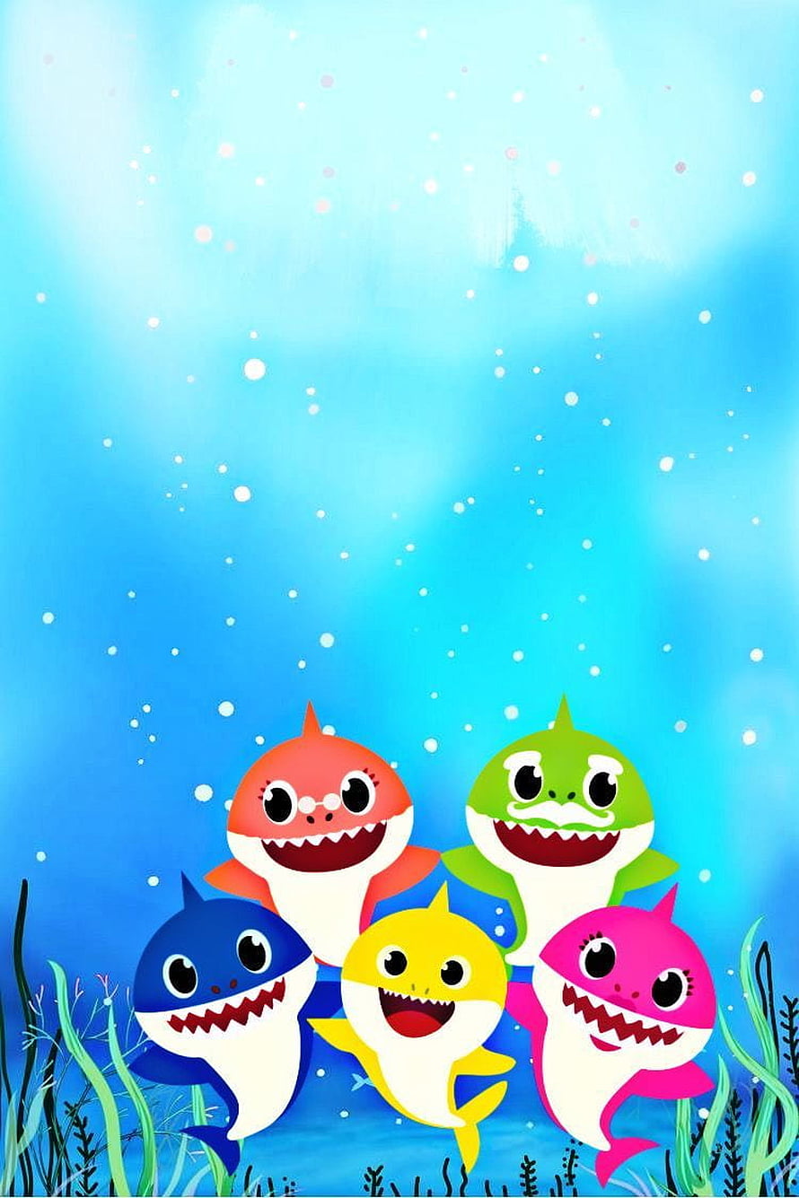 Baby Shark Family Underwater Cartoon Illustration HD phone wallpaper