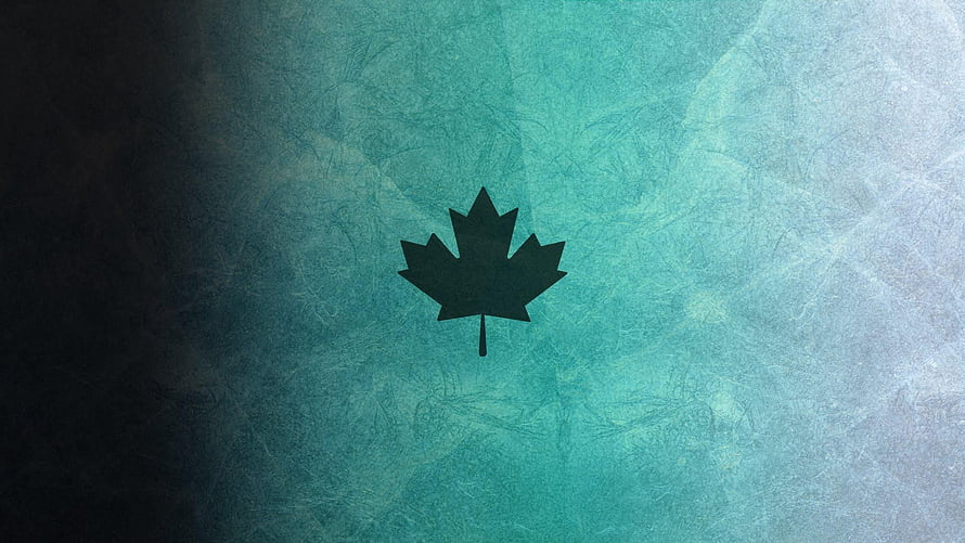 Black Maple Leaf Silhouette on Textured Teal and Dark Gradient Background HD wallpaper