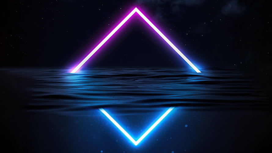 Neon Triangle Glowing Over Dark Water With Reflection HD wallpaper